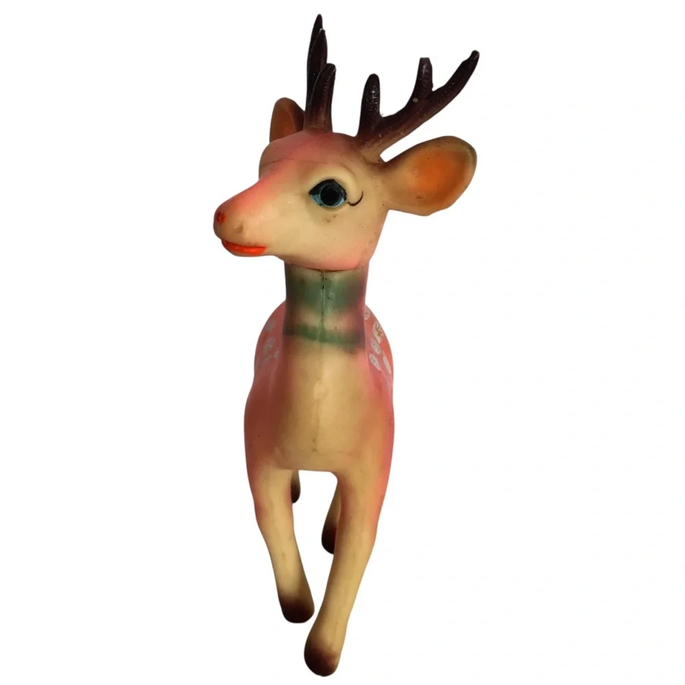 VINTAGE 60s Lot of 3 Rubber Christmas Deer Reindeer Japan MCM Holiday *Flawed*